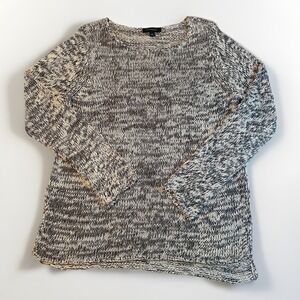 Ann Taylor Linen Blend Sweater Women's Large Marled Navy White Long Sleeve